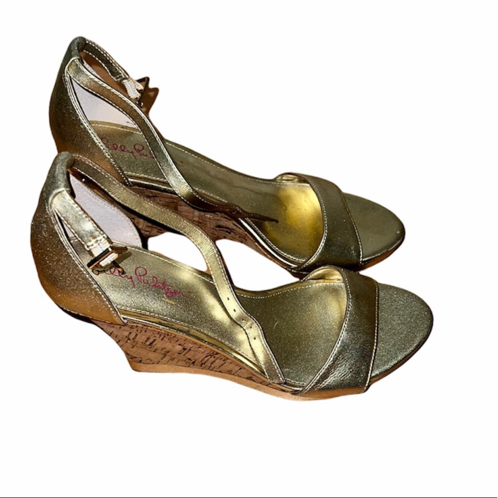 Lilly Pulitzer Gold Heel Wedges Size 9